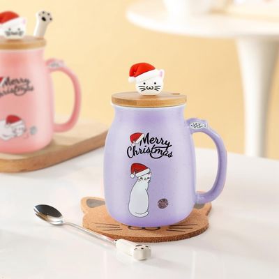 Logo personalizzato Acceptabile Tazza da caffè in ceramica da 380 ml con design da gattino e cucchiaio