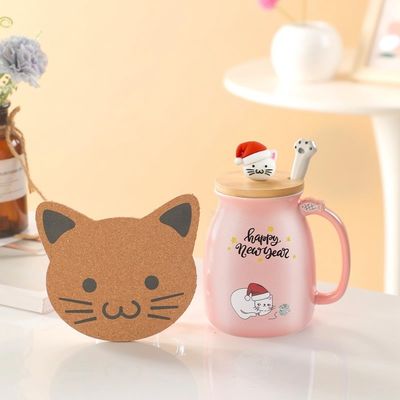 Logo personalizzato Acceptabile Tazza da caffè in ceramica da 380 ml con design da gattino e cucchiaio