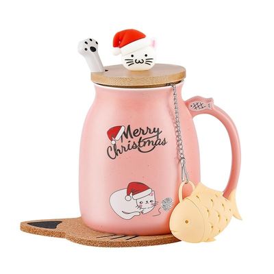 Logo personalizzato Acceptabile Tazza da caffè in ceramica da 380 ml con design da gattino e cucchiaio