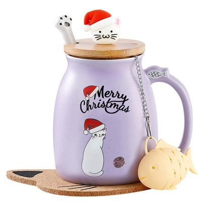 Logo personalizzato Acceptabile Tazza da caffè in ceramica da 380 ml con design da gattino e cucchiaio
