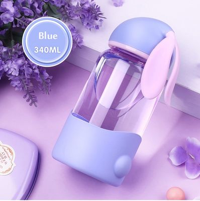 Bottiglia d'acqua in vetro con simpatico coniglio con logo personalizzato da 340 ml per il ritorno a scuola portatile a prova di perdite