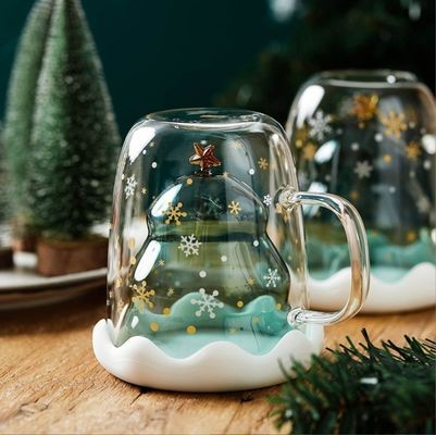 200 ml / 300 ml regalo di Natale Tazza di caffè a doppio vetro con coperchio ad alto borosilicato