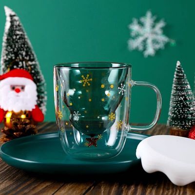 200 ml / 300 ml regalo di Natale Tazza di caffè a doppio vetro con coperchio ad alto borosilicato