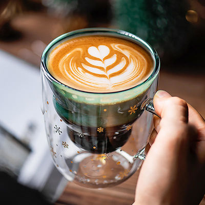 200 ml / 300 ml regalo di Natale Tazza di caffè a doppio vetro con coperchio ad alto borosilicato