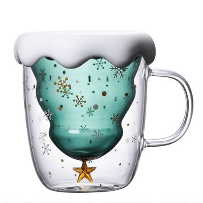 200 ml / 300 ml regalo di Natale Tazza di caffè a doppio vetro con coperchio ad alto borosilicato