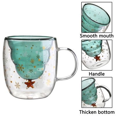 200 ml / 300 ml regalo di Natale Tazza di caffè a doppio vetro con coperchio ad alto borosilicato