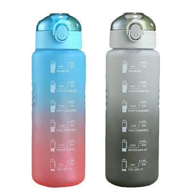 Bottiglia d'acqua portatile a prova di perdite BPA da 1000 ml con marcatore di orario e paglia per sport
