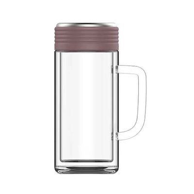 Tazza d'acqua isolante in vetro trasparente in stile classico con maniglie e compartimenti da tè