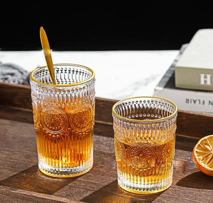 380 ml Retro Borsa in vetro oro in rilievo Tazza di acqua in vetro in rilievo girasole