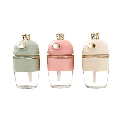 420ml Occhi di coniglio in vetro Set di silicone Delicato regalo Bambini Bottiglia di vetro con paglia
