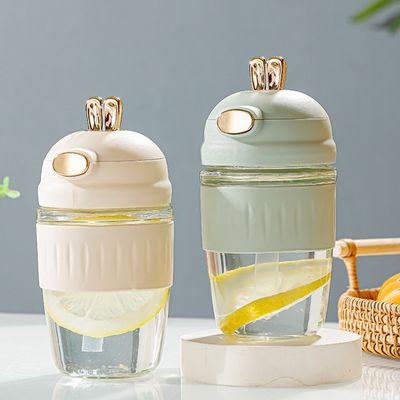 420ml Occhi di coniglio in vetro Set di silicone Delicato regalo Bambini Bottiglia di vetro con paglia