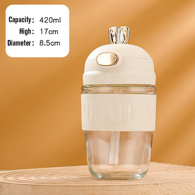 420ml Occhi di coniglio in vetro Set di silicone Delicato regalo Bambini Bottiglia di vetro con paglia