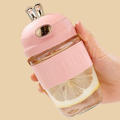 420ml Occhi di coniglio in vetro Set di silicone Delicato regalo Bambini Bottiglia di vetro con paglia