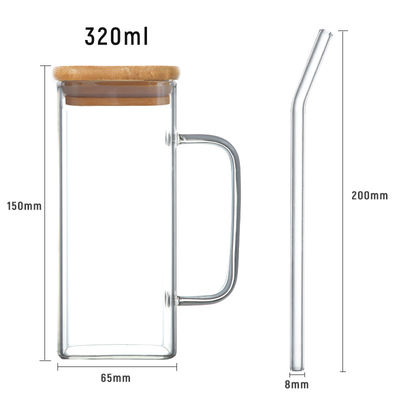 Bottiglia d'acqua potabile in bicchiere di vetro personalizzata da 350 ml con coperchio a grano di legno e forma quadrata