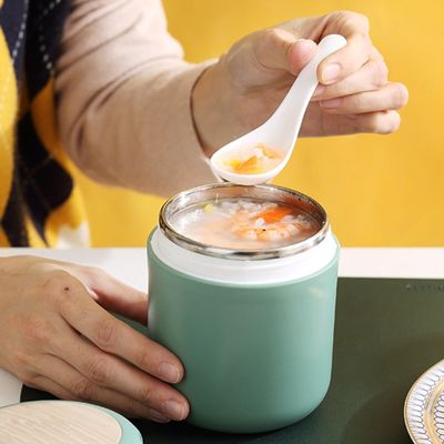 Tazza per colazione isolata Bottone alimentare 400ml Cute Design Style Cassa da pranzo termo con cucchiaio