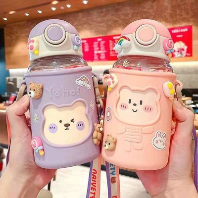 Tazze di plastica creativa portatile per studenti e bambini Bottiglia d'acqua di paglia impermeabile