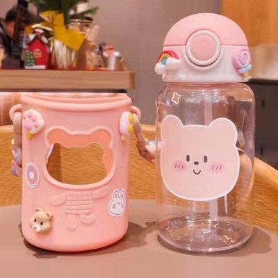Tazze di plastica creativa portatile per studenti e bambini Bottiglia d'acqua di paglia impermeabile