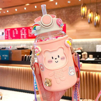 Tazze di plastica creativa portatile per studenti e bambini Bottiglia d'acqua di paglia impermeabile