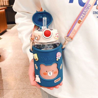 Tazze di plastica creativa portatile per studenti e bambini Bottiglia d'acqua di paglia impermeabile