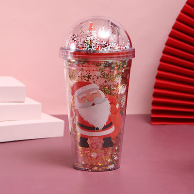 1 pezzo 500ml Logo personalizzato Flash Coppa a doppia parete a prova di perdite Bottiglia di plastica riutilizzabile di Natale con coperchio e paglia
