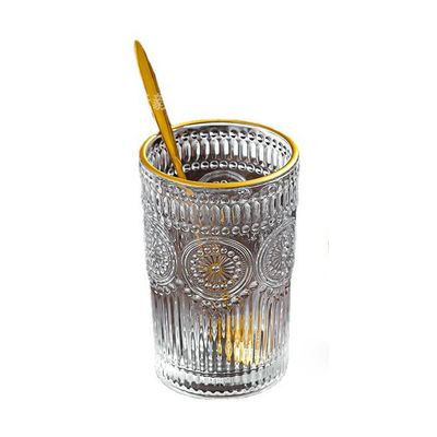 OEM Creativo Retro Sunflower in rilievo Whisky Succo di latte Tumbler Coppa d'acqua in vetro resistente al calore