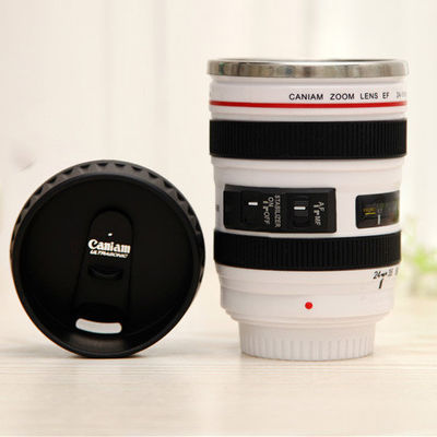 Creativa doppia parete in acciaio inossidabile 400ml Lenti fotocamera Forma tazza di caffè Bottiglia di viaggio