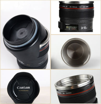 Creativa doppia parete in acciaio inossidabile 400ml Lenti fotocamera Forma tazza di caffè Bottiglia di viaggio