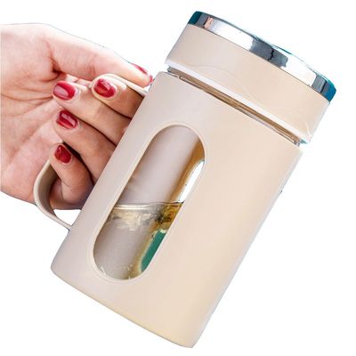 Office 500ml Custom Logo Bottiglia d'acqua in vetro con manica in plastica