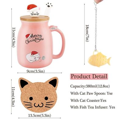 Material Ceramica 380ml Cute Ceramic Coffee Cup con disegno 3D del gatto e coperchio di bambù