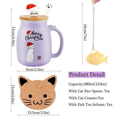 380ml Cute Purple Ceramic Coffee Cup Porcellana Tazza di Natale Tazze di Tè Latte Con Capo di Kitty