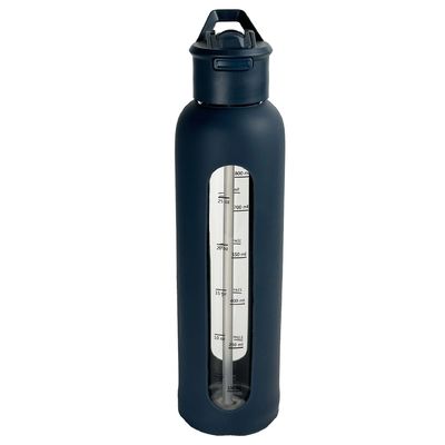Bottiglia d'acqua di vetro motivazionale con manica in silicone e promemoria portatile con orario