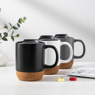 450ml Cork Base Stoneware Matte Ceramic Coffee Mug With PP Lid Perfetto regalo per il festival