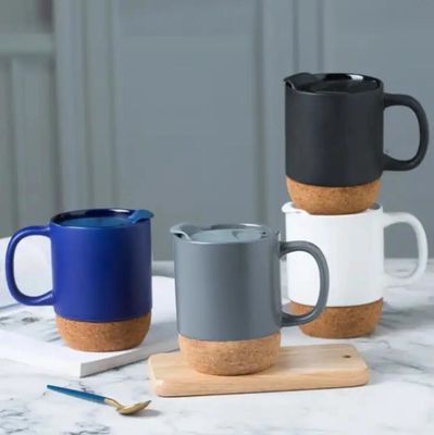 450ML Custom Logo Matte Nero Bianco Base di sughero Ceramica Tazza da Caffè Viaggio Con Capo PP