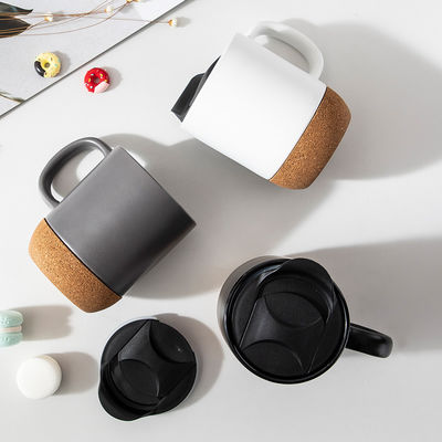 450ML Custom Logo Matte Nero Bianco Base di sughero Ceramica Tazza da Caffè Viaggio Con Capo PP