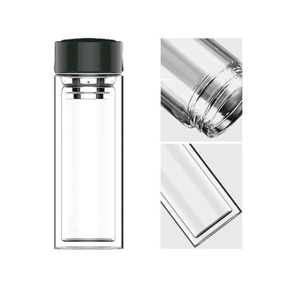 Bottiglia d'acqua di vetro con filtro del tè materiale borosilicato portatile a doppio strato