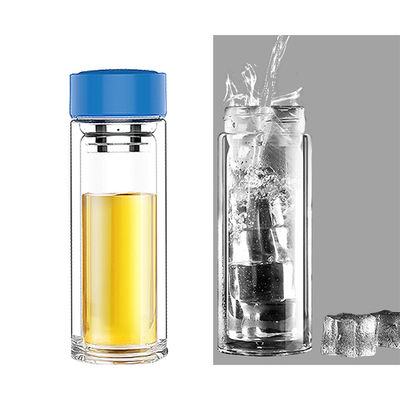 Bottiglia d'acqua di vetro con filtro del tè materiale borosilicato portatile a doppio strato