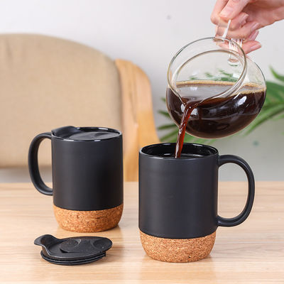 14 OZ Cork Base Stoneware Matte Custom Design Ceramica Tazza di Caffè Con Capo PP e Durable
