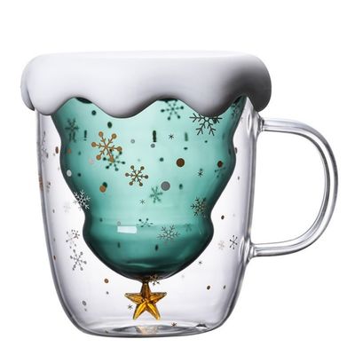Coppa d'acqua in vetro a borosilicato a doppia parete con maniglia e coperchio