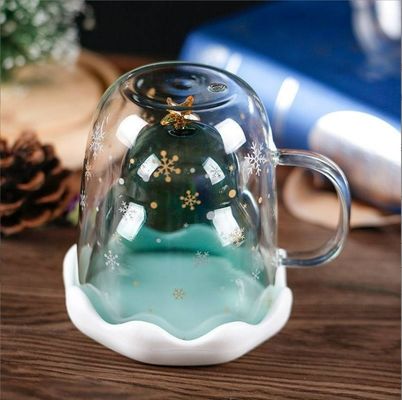 Coppa d'acqua in vetro a borosilicato a doppia parete con maniglia e coperchio