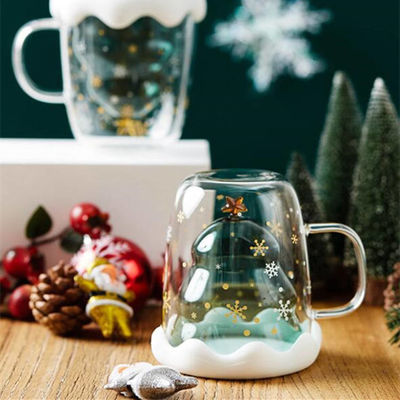 Coppa d'acqua in vetro a borosilicato a doppia parete con maniglia e coperchio
