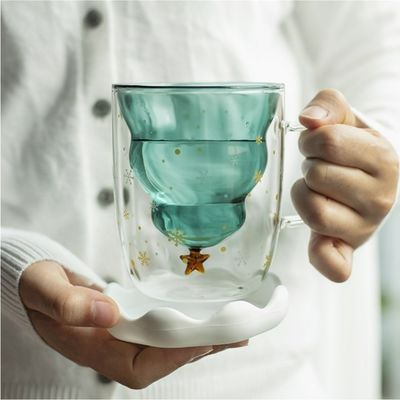 Coppa d'acqua in vetro a borosilicato a doppia parete con maniglia e coperchio