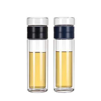 Logo personalizzato Bottiglia d'acqua in vetro Portatile doppio strato Design per bevande eco-friendly