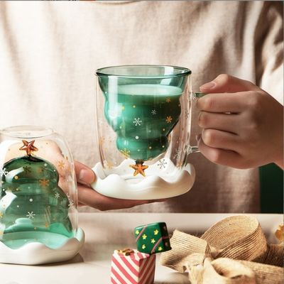 Resistenza alle alte temperature 200 ml di auguri di Natale doppia tazza di vetro per regalo di Natale