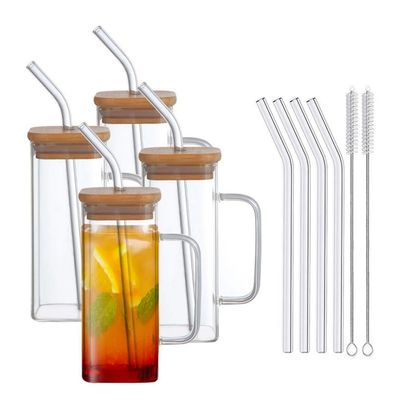 350 ml di birra quadrata, soda, caffè in scatola a forma di vetro, bottiglia con coperchio di bambù, paglia di paglia