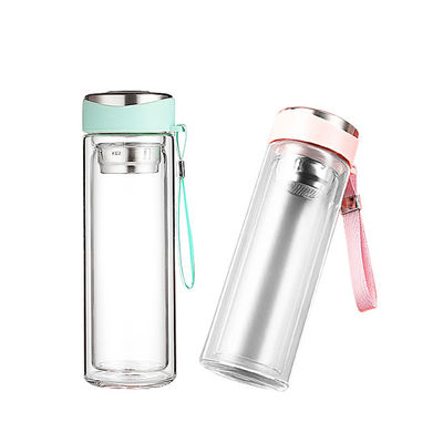 320 ml Bottiglia d' acqua in vetro a doppia parete con infusore in rosa Logo personalizzato accettabile
