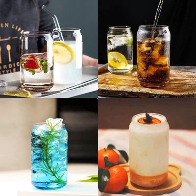 Tazza di vetro da 16 oz con coperchio di bambù per gelato bolla tè caffè soda birra può forma
