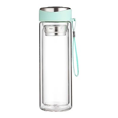 320 ml Bottiglia d' acqua in vetro rosa a doppia parete con coperchio e infusore per tè da bere diretto