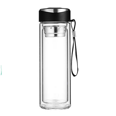 320 ml Bottiglia d' acqua in vetro rosa a doppia parete con coperchio e infusore per tè da bere diretto