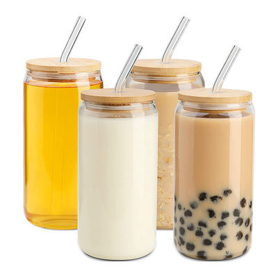 16 oz Ice Coffee Mug Bubble Tea Pop Can Beer Wine Beverage Glass Cup con Glass Straw