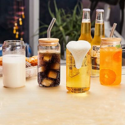 16 oz Ice Coffee Mug Bubble Tea Pop Can Beer Wine Beverage Glass Cup con Glass Straw